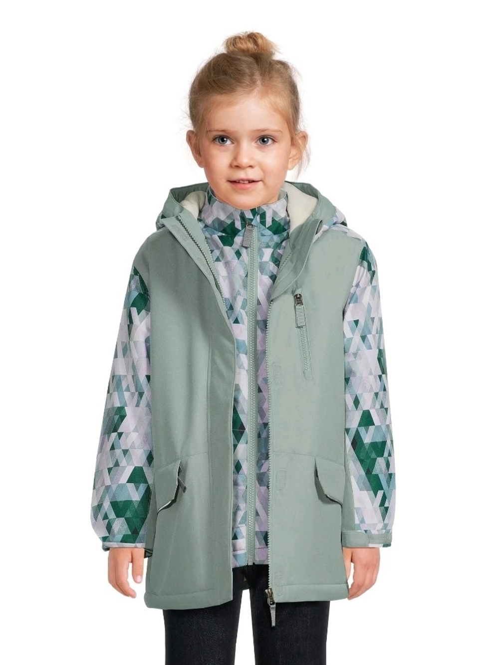 Swiss Tech - Kids' Sage Green & Geometric Print 3-in-1 Systems Jacket